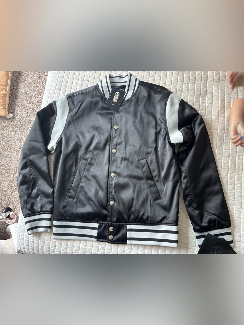 Black and White Varsity Bomber Jacket - Men's